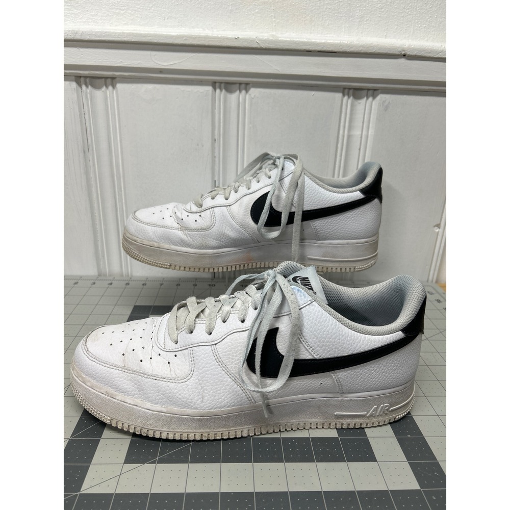 Nike Air Force 1 Low Men Size 13 White Black Tumbled Leather Sneaker Streetwear